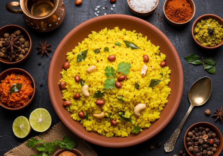hot-yellow-poha-garnished-with-peanuts-green-chili-lemon-coriander-dark-plate_1012570-775
